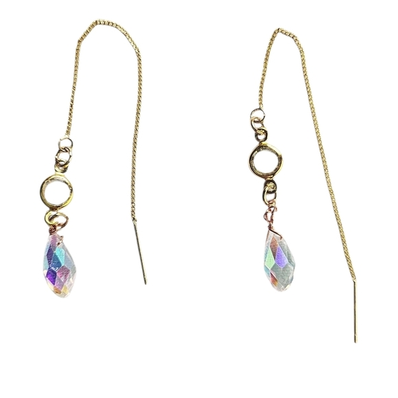 18k Gold Plated Brass AB Teardrop Iridescent Faceted Zircon Drop Earrings - Picture 1 of 2
